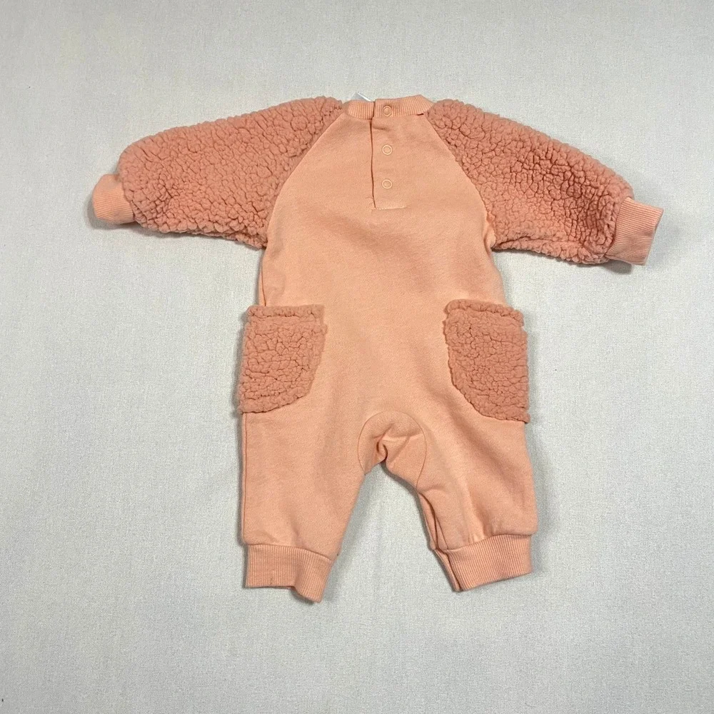 Disney Baby Minnie‎ Mouse Pink Sherpa Fleece Hooded Footed Jumpsuit - SizeNB